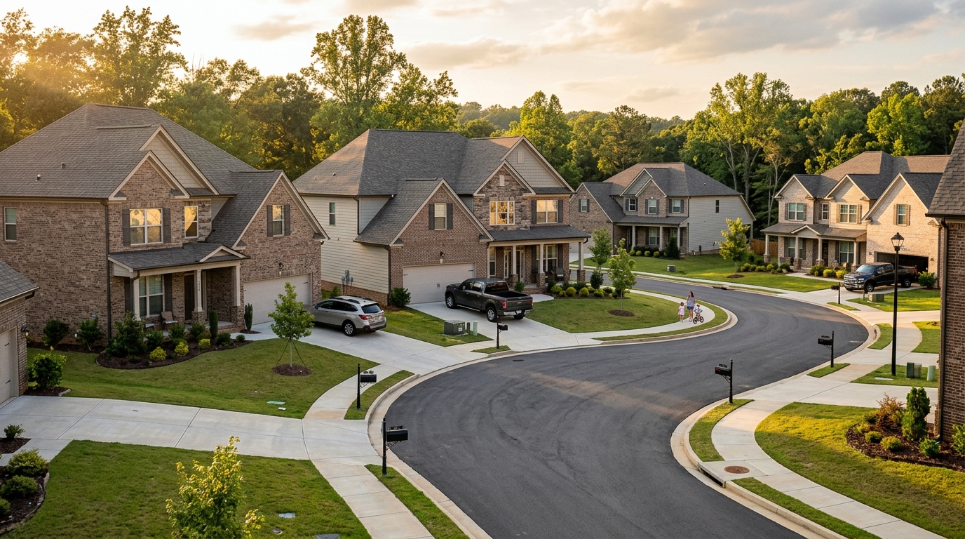 Calle residencial de nueva construcción en Trussville Alabama al noreste de Birmingham a lo largo del corredor del río Cahaba