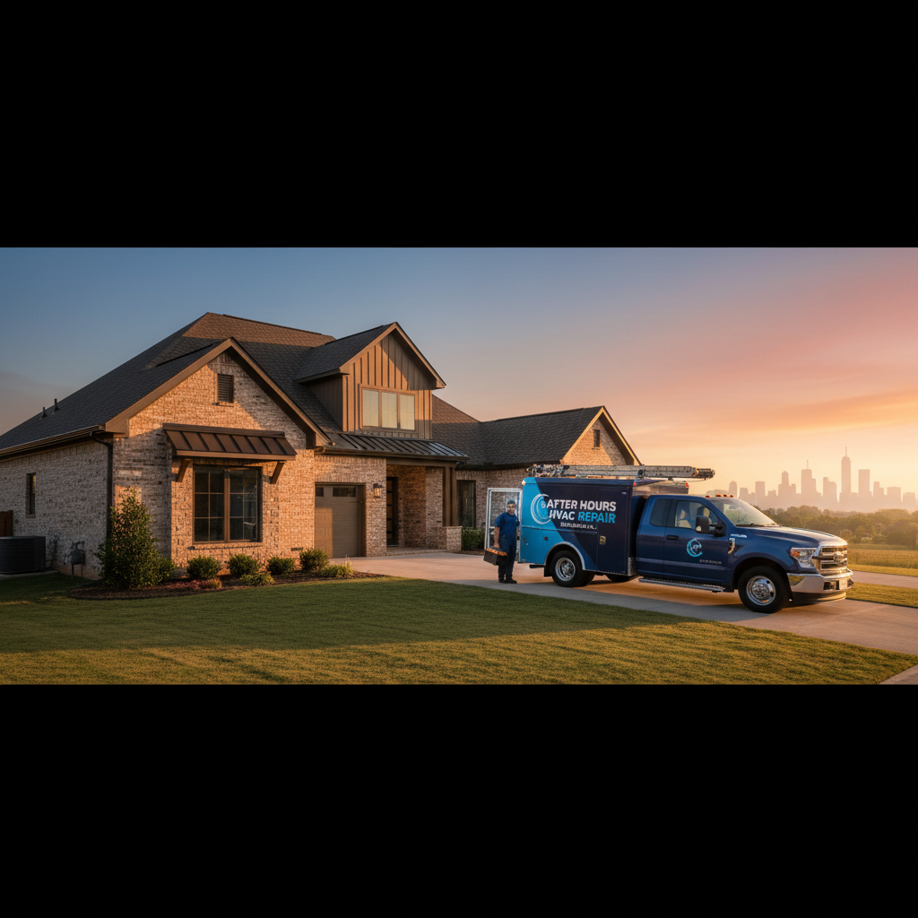 Birmingham Alabama skyline at dusk with HVAC service van